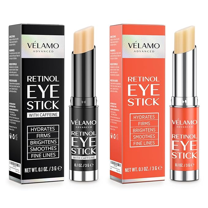 VELAMO ADVANCED Retinol Eye Stick Duo: Energizing & Renewing Under Eye Balms for Dark Circles, Puffiness, Fine Lines & Wrinkles - Travel Essentials, Portable & Perfect for On-the-go Use