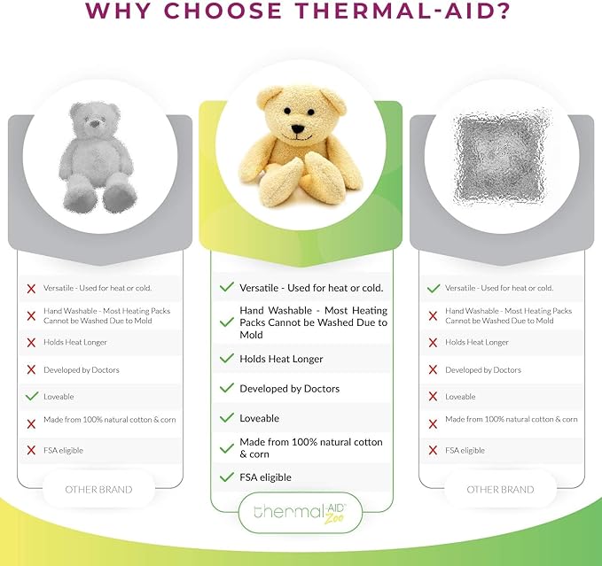 Thermal-Aid® (Honey The Yellow Bear) – Washable Heating Pad & Ice Pack – Plush Hot/Cold Pack with Natural Corn Filling – Reusable Comfort