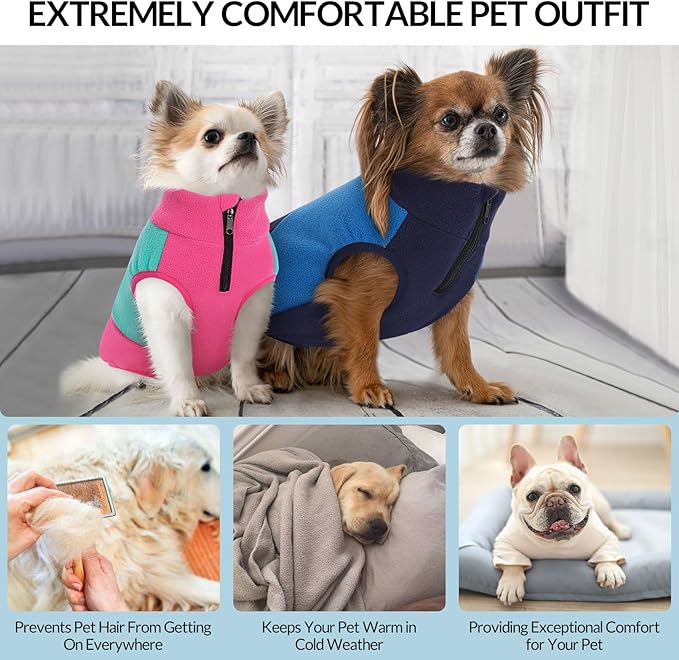 Queenmore Dog Fleece Sweater, Dog Sweater for Large Size Dog, Fleece Dog Vest Jacket, Pet Sweatshirt Winter Clothes for Dogs Boy Or Girl Large Medium Small Size Navy/Blue,2XL