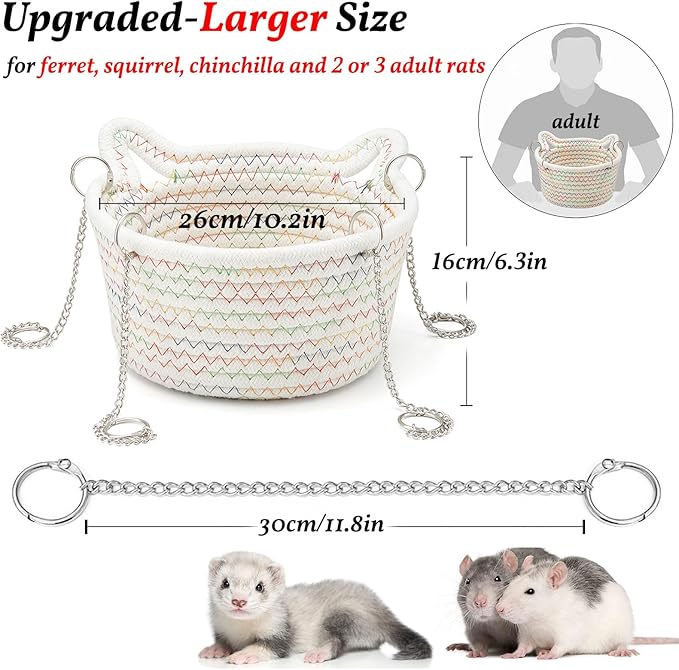 JWShang X-Large Small Animal Hammock - Chew Proof, Hanging Rat Bed Basket, Durable Cage Accessory With Sturdy Chains, Snuggling Sleeping Nest for Small Animals, Sugar Glider