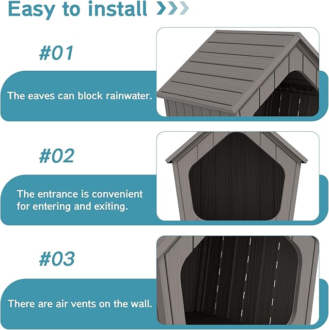 KAMABOKO Outdoor Cat House, Weatherproof Plastic Cat Shelter for Indoor & Outdoor, Durable All-Season Pet House for Feral, Stray & Domestic Cats (Gray)