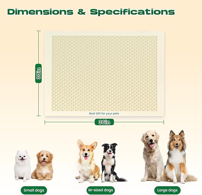Puppy Pads 50 Count Small 30x36in Bamboo Training Pads Deodorizing Leakproof Quick Drying Dog Pee Pads Super Absorbent Disposable Pee Pads for Dogs with Adhesive Tabs