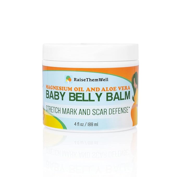 Raise Them Well Natural Belly Balm for Pregnancy with Magnesium Oil, Aloe Vera, Jojoba Coconut and Lavender Oil & Beeswax | 4 fl oz