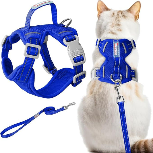 Cat Harness and Leash Set Escape Proof for Kitten Walking, Soft Adjustable Top Handle Vest Harnesses for Cats, Easy Control Breathable Reflective Small Medium Large, Sapphire Blue,M