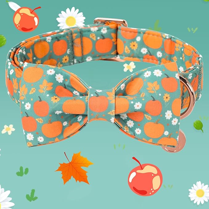 DOGWONG Fall Pumpkin Dog Collar with Bowtie- Cute Fall Holiday Dog Collars Adjustable Halloween Bowtie Dog Collar for Small Medium Large Dogs XS