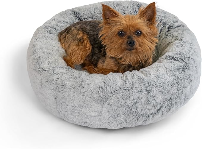 Best Friends by Sheri SnuggleSoft Faux Fur Calming Donut Bed for Dogs and Cats, Gray, Extra Small, 18x18
