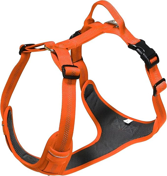 No Pull Dog Harness for Large Dogs, Adjustable, Reflective Breathable Padded Vest with 2 Metal Leash Clips and Handle for Control or Car Seatbelt Use, Orange, L
