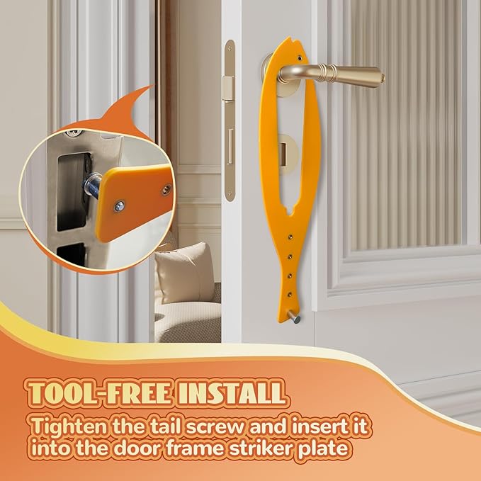 Cat Door Latch, 1 Pcs Cat Door Stopper Pet Door Latch to Keep Dog Out of Litter Box and Food, Door Prop for Cat with 5 Adjustable Size Strap 2.5-6" Wide, No Measuring, Easy to Install, Yellow