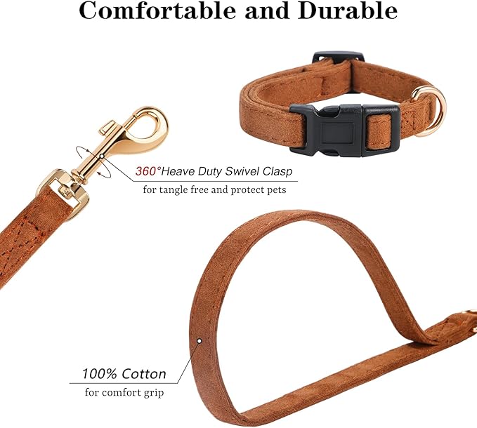 No Pull Dog Harness- Lightweight, Soft, Adjustable Small Harness Collar and Leash Set, Suitable for Cats Puppy Small and Medium-Sized Dog Outdoor Training and Running (Brown, M)