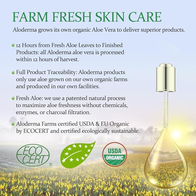 Aloderma 99% Organic Aloe Vera Gel for Face Made within 12 Hours of Harvest, Natural Hydrating Pure Aloe Vera Gel for Soothing Skincare, Moisturizing Aloe for Skin, Face, Sensitive Skin, 4oz - 6ct