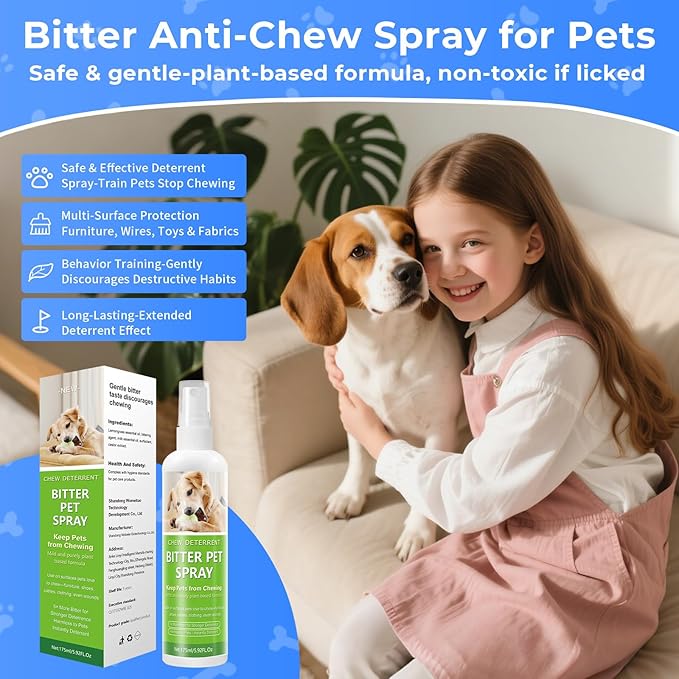 Anti-Chew Spray for Dogs and Cats(5.92 fl oz), Bitter No Chew Training Aid to Stop Chewing, Licking & Marking, Dog Deterrent Spray for Furniture Protection, Indoor & Outdoor Use