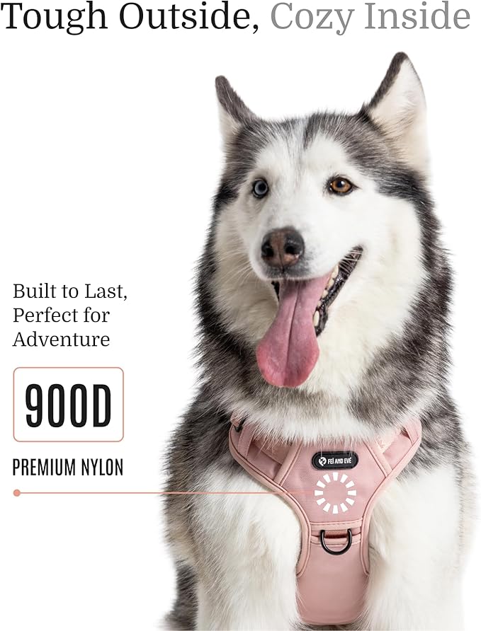 2025 New Edition, Fei & Eve Classic Dog Harness - Quick-Release Buckles | 3-Point No-Pull Control | Heavy-Duty 900D Nylon | Dual Safety Handles | Breathable Mesh | Adjustable Fit | Large,Pink