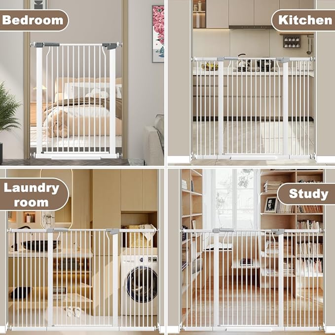 41" Extra Tall Dog Gate for Doorways and Stairs No Drill, Adjustable 40.6-54.7'' Auto Close Pet Gate Indoor, Pressure Mounted Walk Through Swing Wide Baby Gate, Tall Cat Gate with Expansion Kit, White