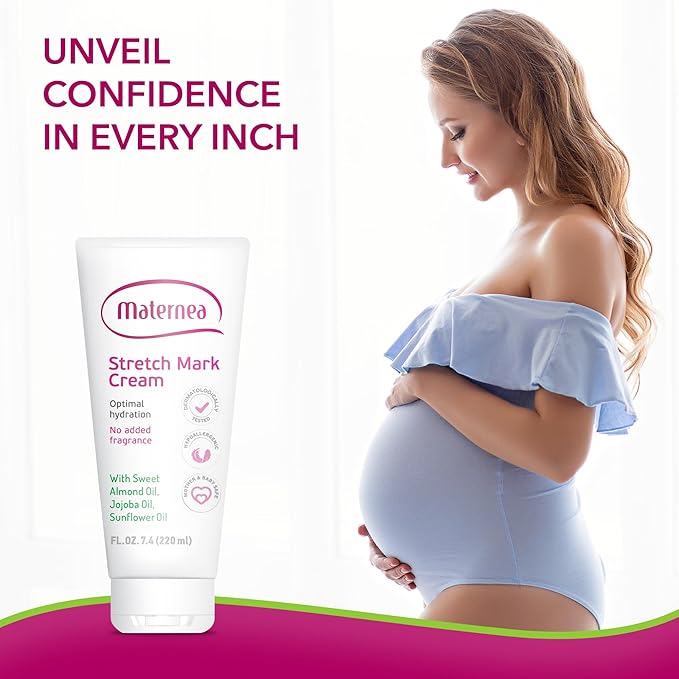 Stretch Mark Cream for Pregnancy – Nourishing Maternity Skin Care with Almond, Jojoba Oils, Vitamins C and E – Helps Hydrate and Improve the Look of Stretching Skin – 5 fl oz (150 ml)
