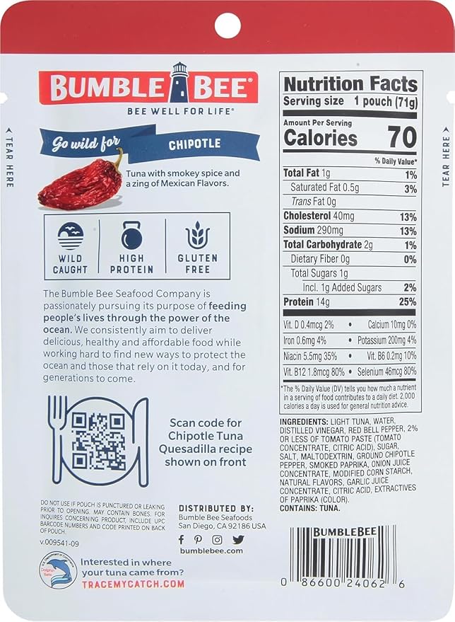 Bumble Bee Chipotle Seasoned Tuna, 2.5 Ounce Pouch (Pack of 2)