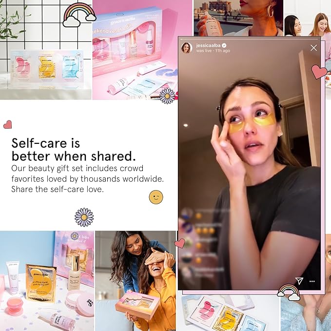 grace & stella Award Winning Skin Care Set - Birthday Gifts for Her, Travel Size Toiletries with Eye Masks, Hyaluronic Acid Serum, Lip Balm & More, Gift Baskets for Women, Vegan Cruelty-Free Self Care