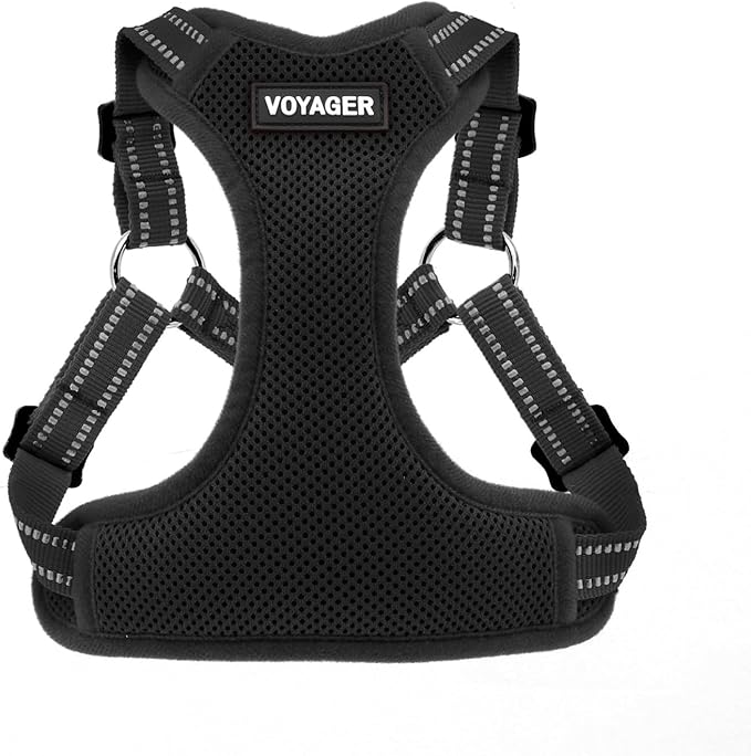Best Pet Supplies Voyager Mesh Dog Breathable Harness Reflective Stitching, All Weather Adjustable for Walking Training, or Running - Heavy Duty & Durable, Harness (Black), XL