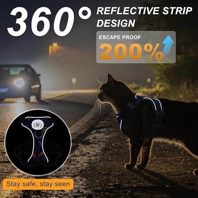 BEAUTYZOO Escape Proof Cat Harness and Leash for Walking, Soft Adjustable Cute Vest for Small to Large Cats, Reflective Breathable Easy-Control Outdoor Jacket, Kitten Harness and Leash Set, Blue, M