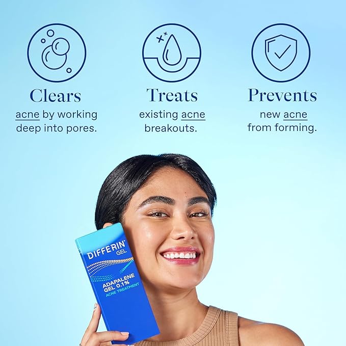 Differin Acne Treatment Gel, 180 Day Supply, Retinoid Treatment for Face with 0.1% Adapalene, Gentle Skin Care for Acne Prone Sensitive Skin, 45g Tube, Pack of 2 (Packaging May Vary)