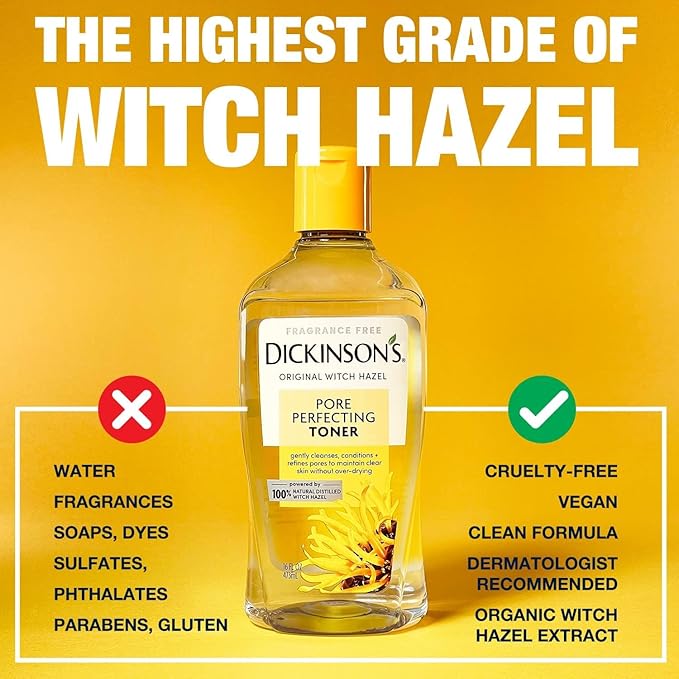 Dickinson's Original Witch Hazel Pore Perfecting Toner | 100% Natural Distilled Witch Hazel | America's #1 Toner | Refines Pores | Removes Impurities & Oil | 16 Fl Oz
