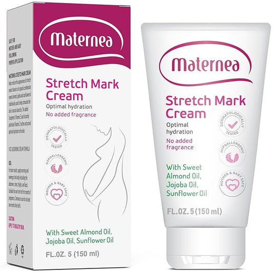 Stretch Mark Cream for Pregnancy – Nourishing Maternity Skin Care with Almond, Jojoba Oils, Vitamins C and E – Helps Hydrate and Improve the Look of Stretching Skin – 5 fl oz (150 ml)