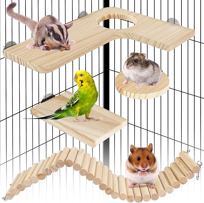 Hamster Suspension Bridge Toy，Small Animal Climbing Toys,Chinchilla Cage Natural Wood Flexible Platform Toy,Suitable for Hamsters, Chinchillas, Guinea Pigs, Birds, Small Animals