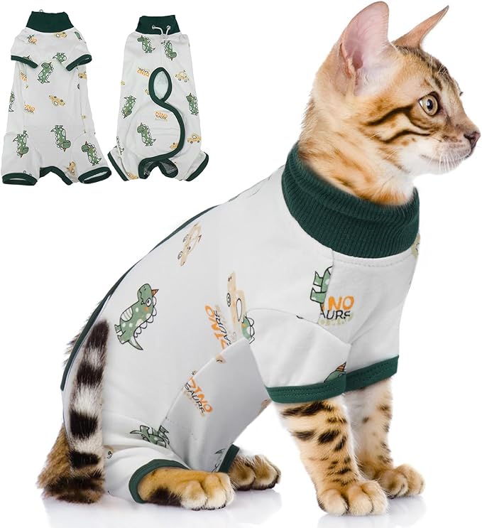 QBLEEV Cat Recovery Suit for Post Surgery, Spay Neuter Suit for Cats, Soft Stretchy Cotton Cat Onesie for Skin Diseases, Anti-Lick Surgical Shirt Pajamas for Abdominal Wound, Kitten Cone Alternative