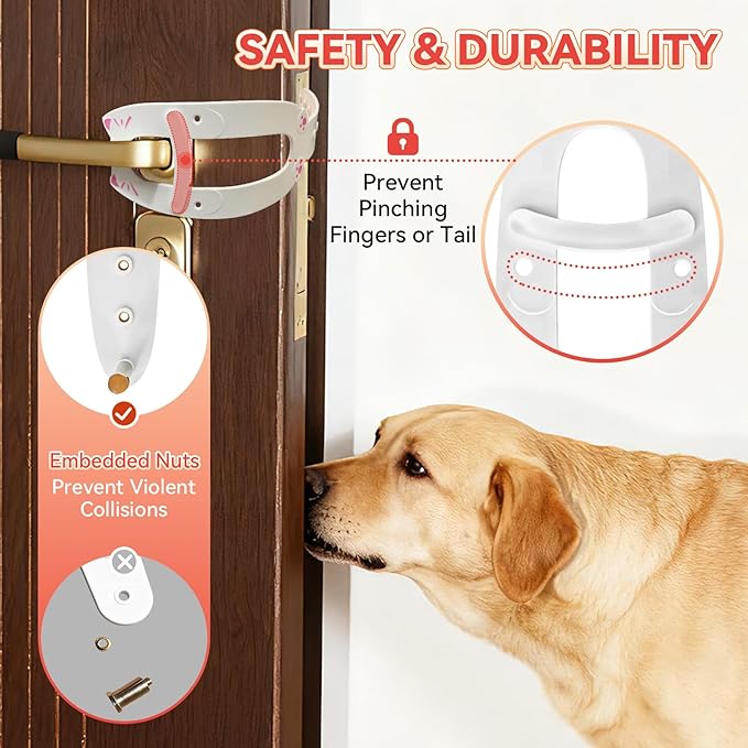 Cat Door Latch, Door Prop for Cats to Keep Dogs Out of Litter Box and Food, Preventing Hand Pinching, Cat Door Stopper with 6 Adjustable Straps 2.5-6.5" Wide, Including Door Plate, White, 1Pc