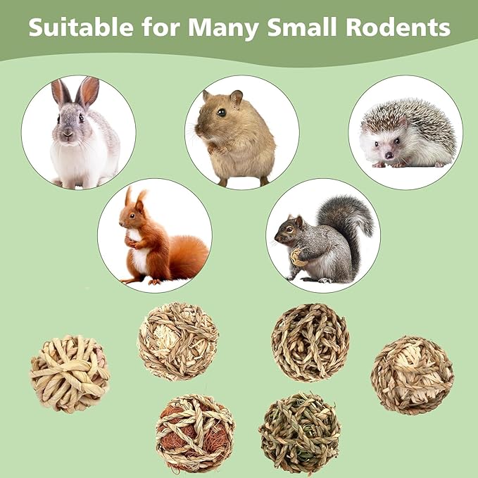 William Craft Bunny Chew Grass Balls, 6 Pcs Rolling Chew Toys for Small Animals, Natural Chew Grass Toys and Bunny Treats for Rabbits, Guinea Pigs, Chinchillas, Hamsters, Mice Teeth Grinding