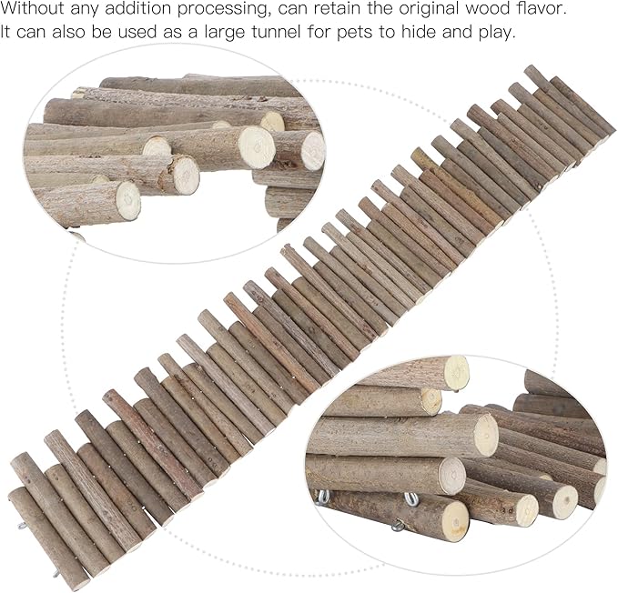 Hamster Bridge, Safe Chewable Hamster Ladder, Adjustable Wooden Chinchilla Cage Accessories Easy Install, Suitable House for Turtles, Rat, Lizards, Rodents, 11.8in