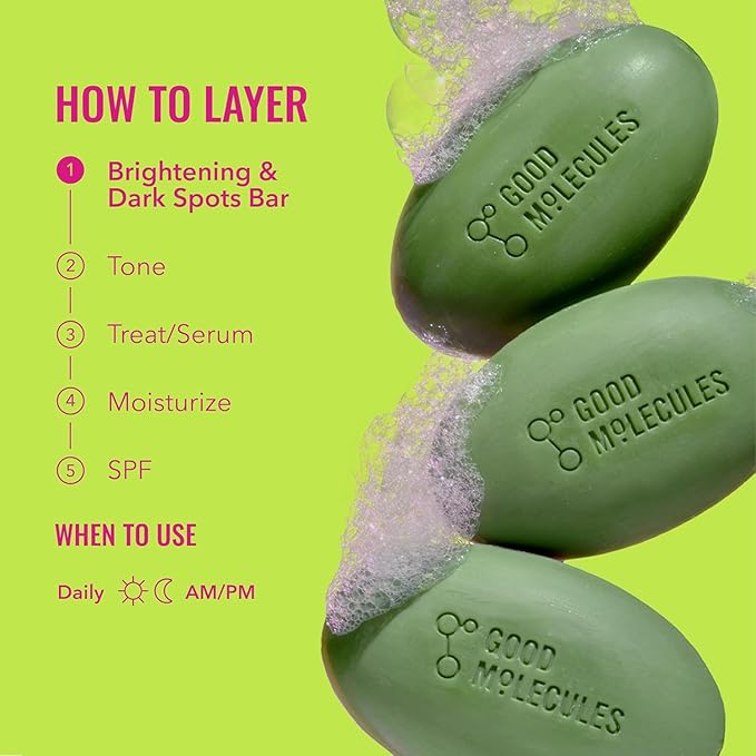 Good Molecules Brightening & Dark Spots Bar Pack 3 – 85 g / 3 oz Each | Soap Free Face & Body Cleansing Bar with Tranexamic Acid, Kojic Acid & Niacinamide