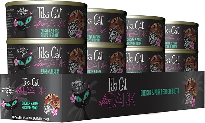 Tiki Cat After Dark, Chicken & Pork, High-Protein and 100% Non-GMO Ingredients, Wet Cat Food for Adult Cats, 2.8 oz. Can (12 Count)