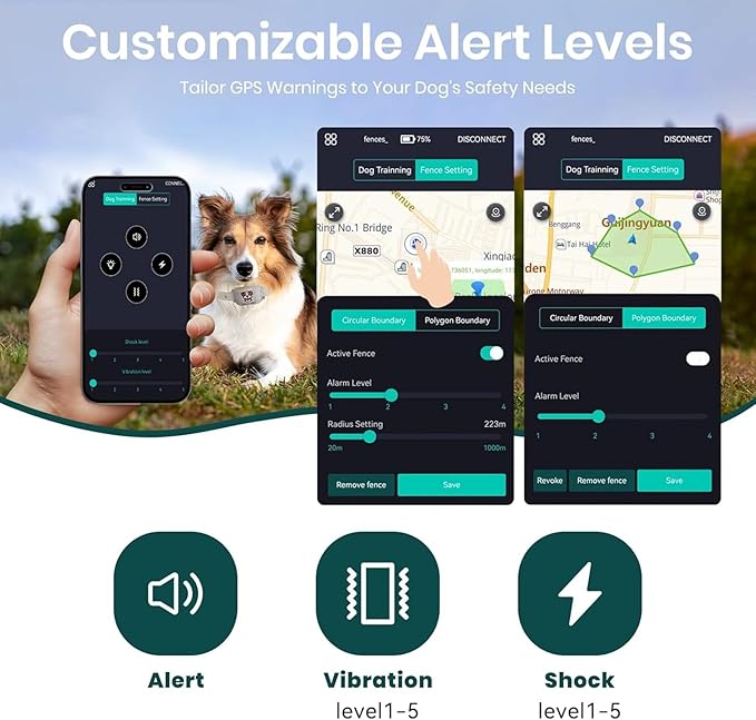 GPS Wireless Dog Fence & Training Collar – No Subscription, App Geo-Fence 3280ft, 60-164ft Bluetooth Training, 3 Correction Modes, Auto Sleep/Wake, Long Battery Life