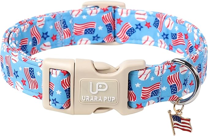 4th of July Dog Collar–American Flag Dog Collars,Patriotic Stars & Baseball Pet Collar with Quick Release,Adjustable for Small/Medium Dogs