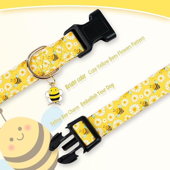 Cute Cotton Dog Collar for Small Medium Large Dogs Special Design Cute Yellow Bee Dog Collar for Boy Girl Dogs Soft Adjustable Bees Puppy Collars for Male Female Dogs Pet Collar