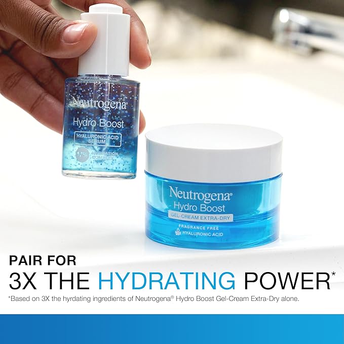 Neutrogena Hydro Boost Hyaluronic Acid Serum for Face & Neck,Lightweight Daily Hydrating Serum with Hyaluronic Acid for Dry Skin,Oil-Free,Non-Comedogenic,Fragrance-Free,1 fl. oz,(Pack of 2)