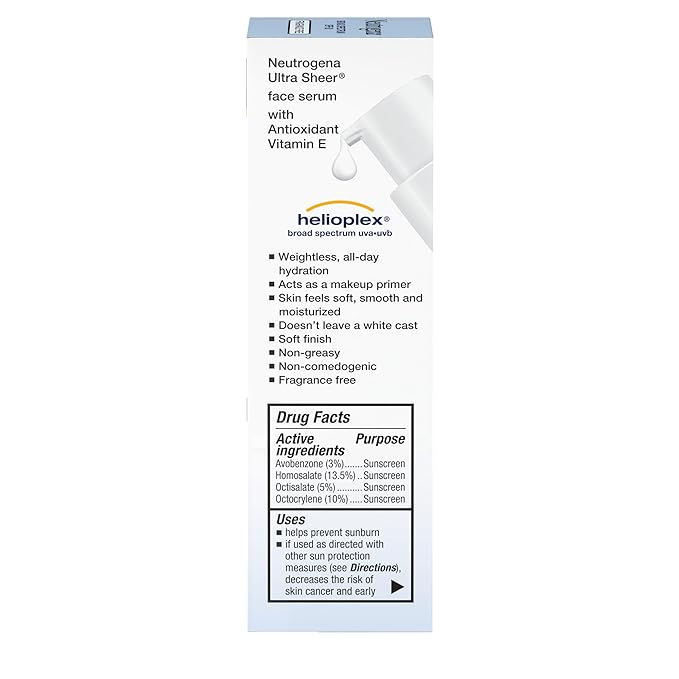 Neutrogena Ultra Sheer Face Sunscreen with Vitamin E & SPF 60, Sunscreen for Face with Broad Spectrum UVA/UVB Protection, Fragrance-Free, Oxybenzone-Free, Water-Resistant (80 minutes), 1.7 Fl Oz