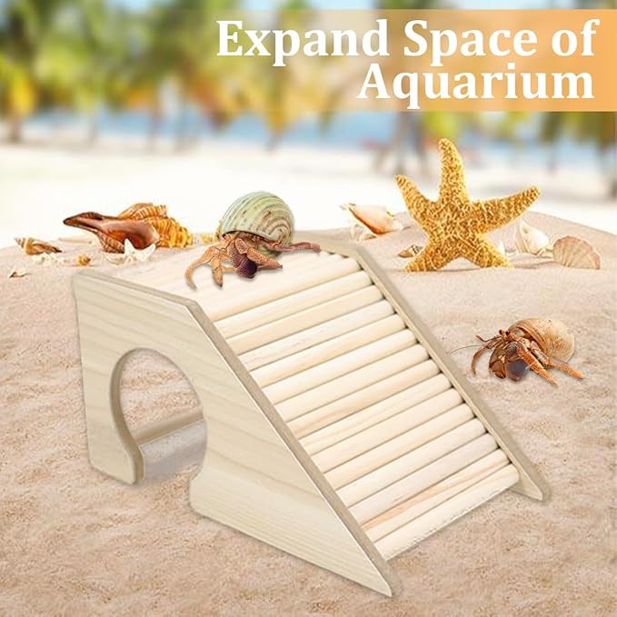 Hermit Crab Hideout with Ramp, Wooden Climbing Toys, Aquarium Ladder Bridge Ramp Toy, Small Animals Tank or Cage Accessories, Hermit Crab Habitat