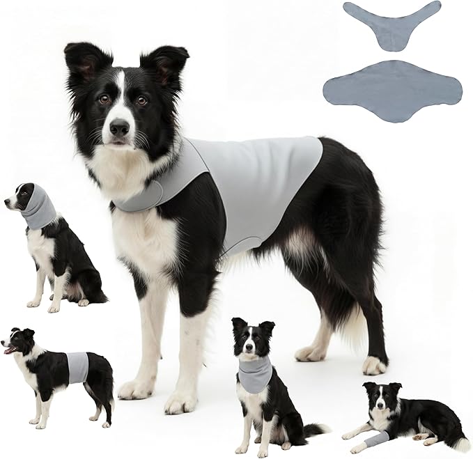 DAJIDALI® Modular Dog & Cat Anxiety Jacket, 2-Piece Calming Vest with Detachable Ear Hood, Silent Self-Adhesive Fabric, Thunder Relief & Post-Surgery Recovery Wrap