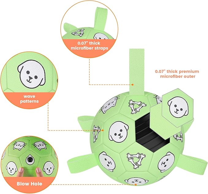 Dog Toy Soccer Ball with Grab Tabs, Durable Dog Soccer Ball, Dog Birthday Toys for Medium & Large Dogs, 8 Inch