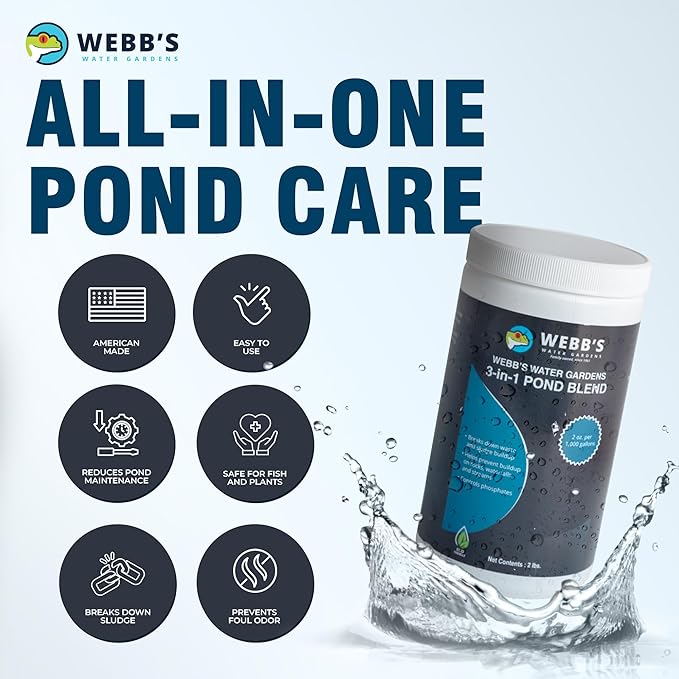 Webb's Water Gardens 3-in-1 Pond Blend | All Natural Enzyme Producing Beneficial Bacteria for Koi, Goldfish & Turtle Ponds | Breaks Down Sludge & Muck | All Natural | Safe - 2lbs