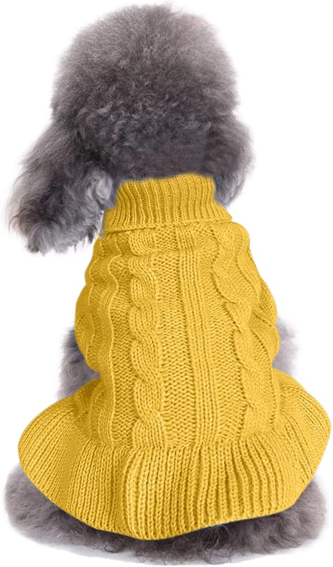 CHBORCHICEN Small Dog Sweaters Knitted Pet Cat Warm Dog Sweatshirt Winter Clothes Kitten Puppy Sweater (L, Dress-Yellow)