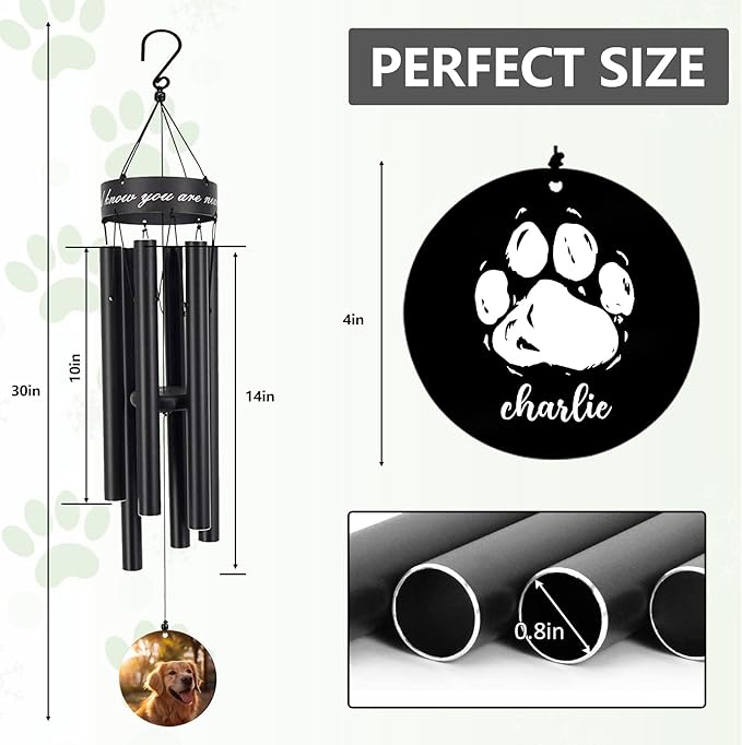 Personalized Memorial Wind Chimes for Outside, Memorial Gifts for Loss of Pet Dog, Sympathy Gifts for Remenberance, 30 inch Deep Tone Wind Chimes