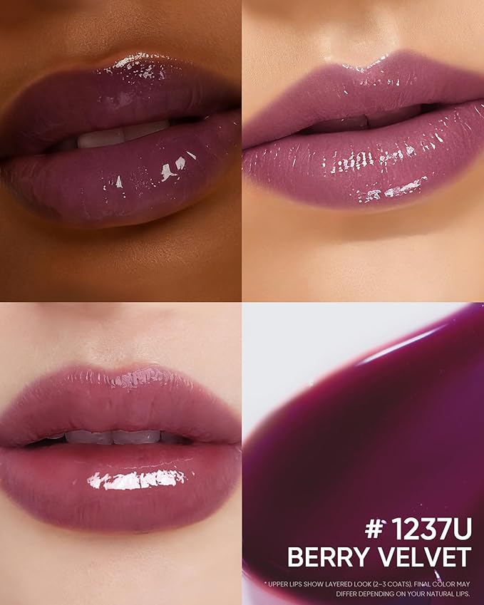 Peptide Brightening Lip Serum, Hydrating & Plumping Tinted Lip Gloss, Moisturizing Lip Balm with Polypeptides & Squalane for Glossy Sheer, Smooth Lips(07U Berry Velvet)