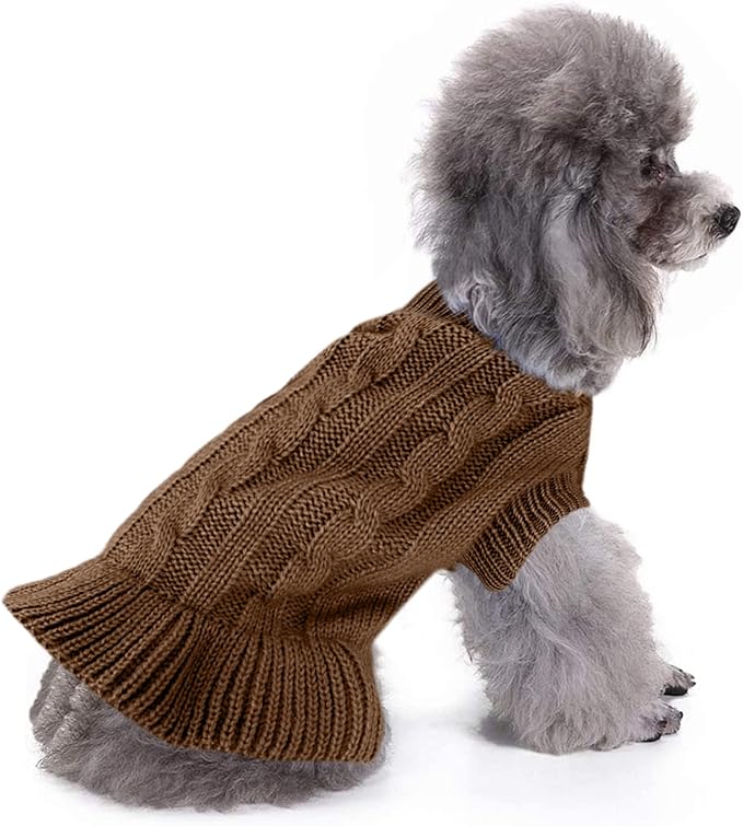 CHBORCHICEN Small Dog Sweaters Knitted Pet Cat Warm Dog Sweatshirt Winter Clothes Kitten Puppy Sweater (S, Dress-Brown)