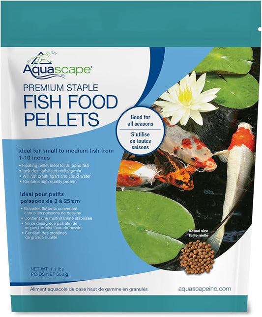 Aquascape Premium Staple Fish Food Pellets for Small to Medium Pond Fish, Medium Pellet, 1.1 Pounds | 98867