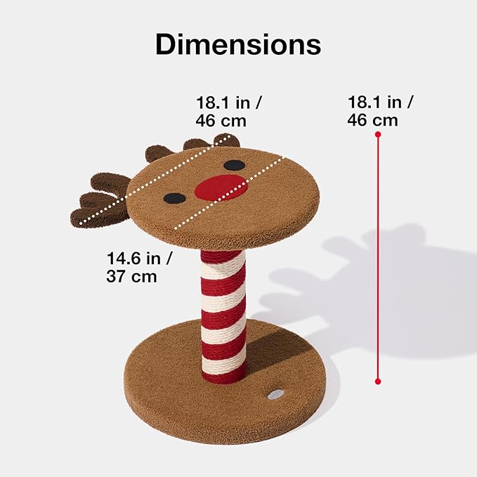 VETRESKA 18.1" Reindeer Cat Scratching Post, Two-Layer Soft Plush Platforms, Space-Saving Kitten Christmas Cat Scratch & Rest Furniture, Holiday Decoration