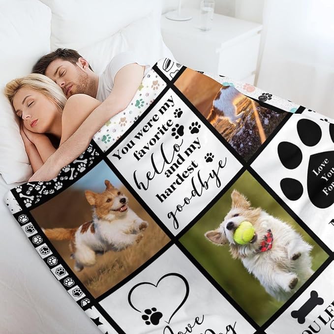 D-Story You were My Favorite Hello and Hardest Goodbye Pet Memorial Blanket with Pictures Customized, Dog Memorial Gifts for Loss of Dog, Pet Memorial Gifts for Dogs, Pet Loss Gifts, Made in USA