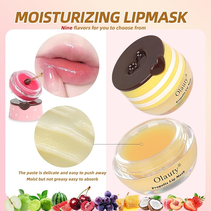 9PCS Bee Lip Balm Honey Pot,Honey Lip Balm Bulk,Hydrating Sleeping Lips Mask Overnight with Sticks,Lips Mask HoneyPot Moisturizing Reduce Lip Lines,Hydrating Prevention Dry &Cracked Lips Care