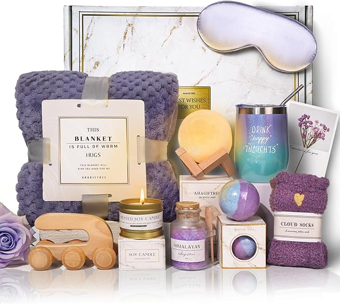 Birthday Gifts for Women,Gift Basket for Women with Moon Lamp,11PC Self Care Gifts,Get Well Soon After Surgery,Relaxing Spa Gifts,Surgery Recovery,Sympathy